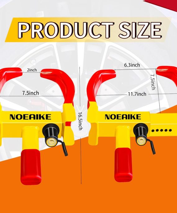 Trailer Lock Universal Adjustable Car Tire Lock Heavy Duty Anti Theft Wheel Locks for Cars RV Motorcycle SUV Golf Cart ATV with 3 Keys (Red-Yellow)