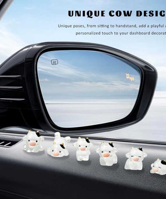 6 PCS Cute Luminous Cow Dashboard Decoration, Adorable Glow in The Dark Cows Car Dashboard Decor Set, Mini Resin Luminous Cows Center Console Ornaments for Women Men