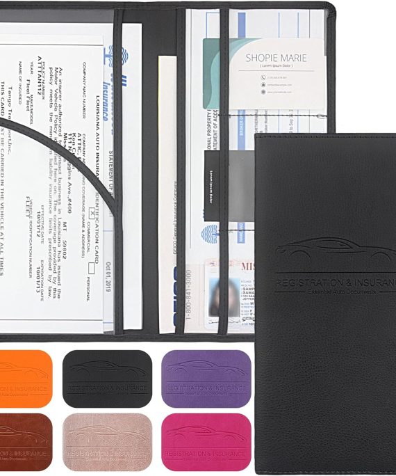 LumiMokki Premium Car Registration & Insurance Card Holder with Magnetic Shut, Vehicle Glove Box Car Organizer - For Documents, Cards, License