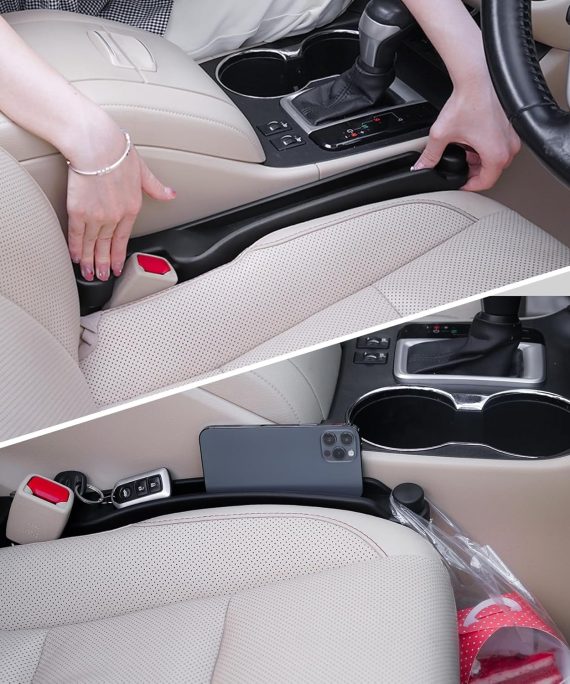 Givifive Car Seat Gap Filler Set of 2, Soft Foam Multifunctional Seat Side Gap Filler with Organizer & Hook Function, 3in1 Gap Stopper Universal Fit Car SUV Truck Fill The Gap Between Seat & Console