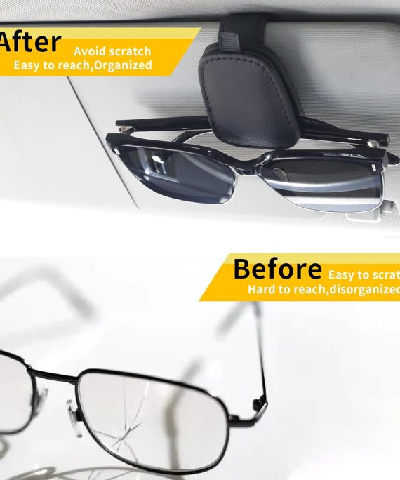 Yuoyar Sunglass Holder for Car, Magnetic Leather Sunglasses Holder and Ticket Card Clip, Car Visor Accessories, 2 Packs