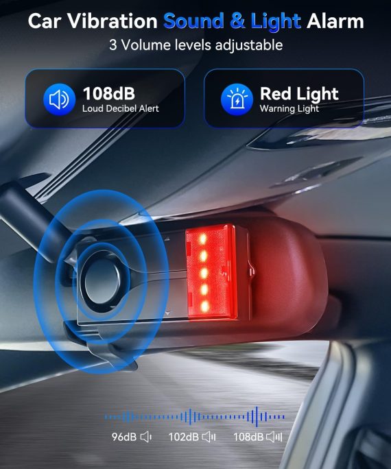 108dB Car Alarm System, Car Anti-Theft Vibration Sensor Alarm & Red Light, Wireless Remote Anti Theft Vehicle Device with Magnetic Install Design for RV, SUV, Truck