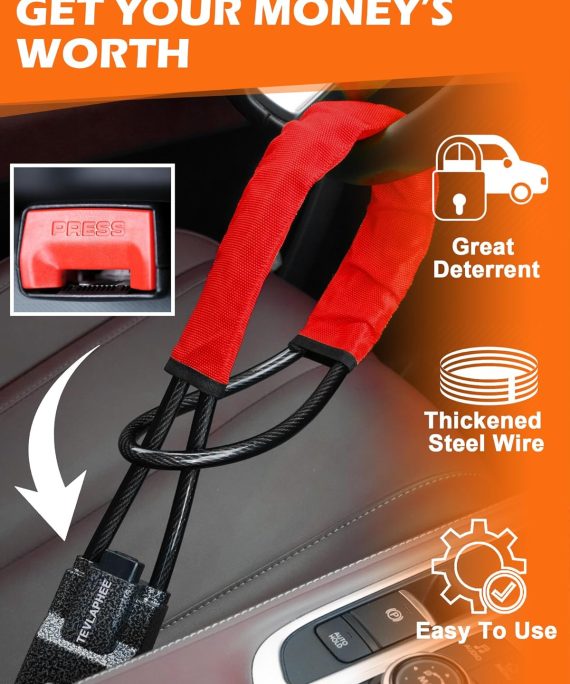 Tevlaphee Steering Wheel Lock Seat Belt Lock Universal Anti Theft Car Device Car Lock Car Theft Prevention with 3 Keys for Car Security Fit Most Vehicles Truck SUV Van